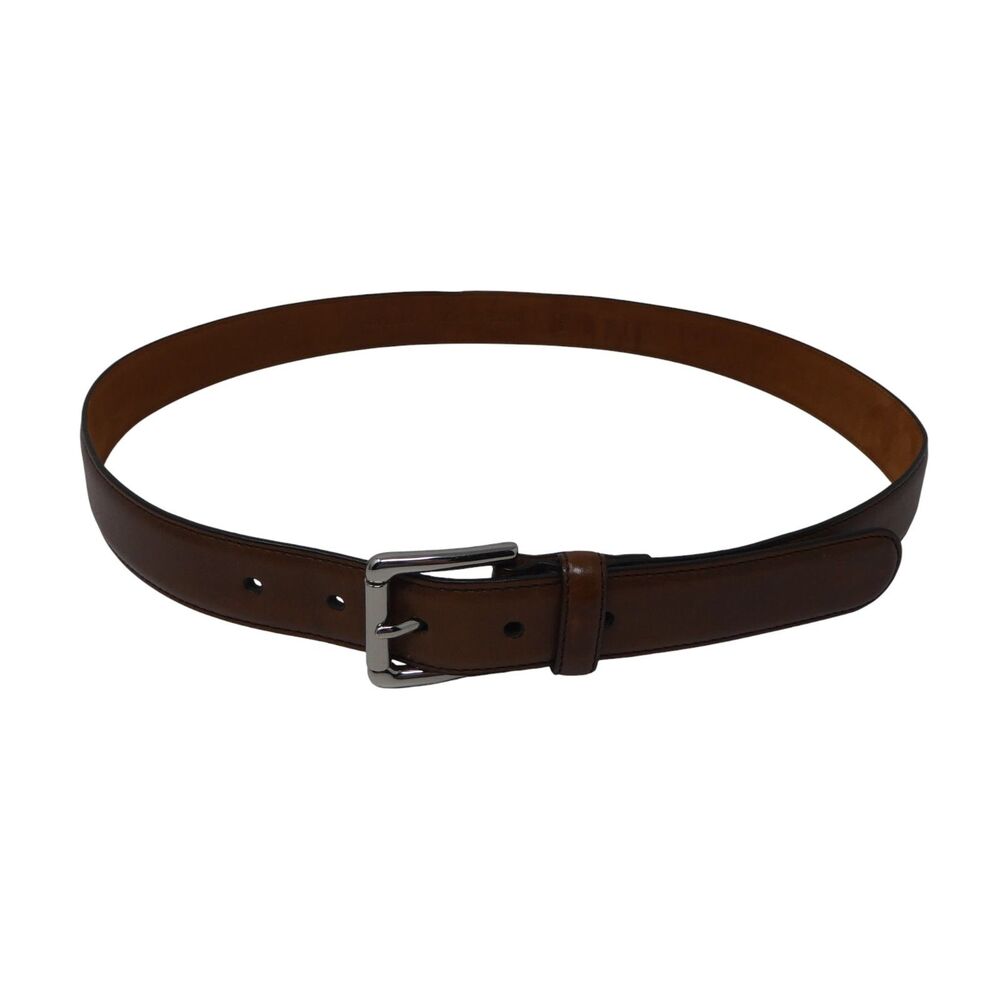 Cole Haan Brown Leather Sold Brass Buckle Mens Belt - Picture 2 of 11